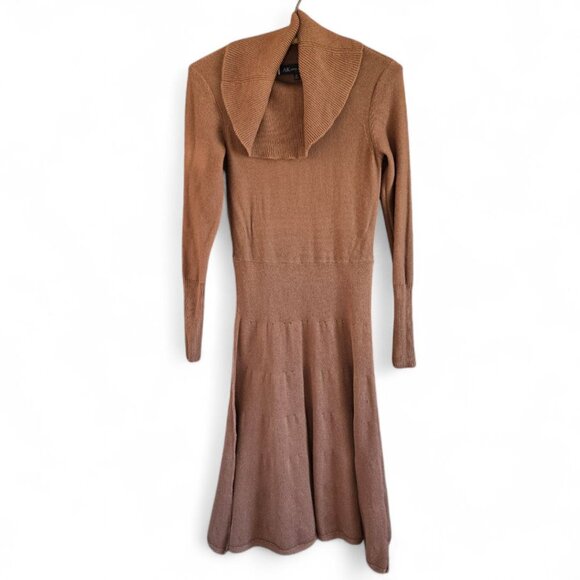 Anne Klein Dresses & Skirts - Anne Klein Brown Long Sleeve Sweater Dress Medium Cowl Neck Cotton & Angora